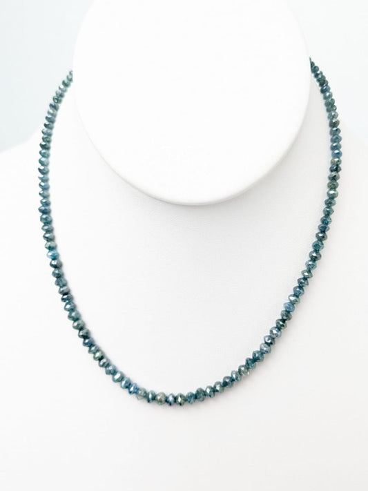 Blue Diamond Round Solid Strand Necklace in 14KW Gold 3.5-4.5mm Bead Size