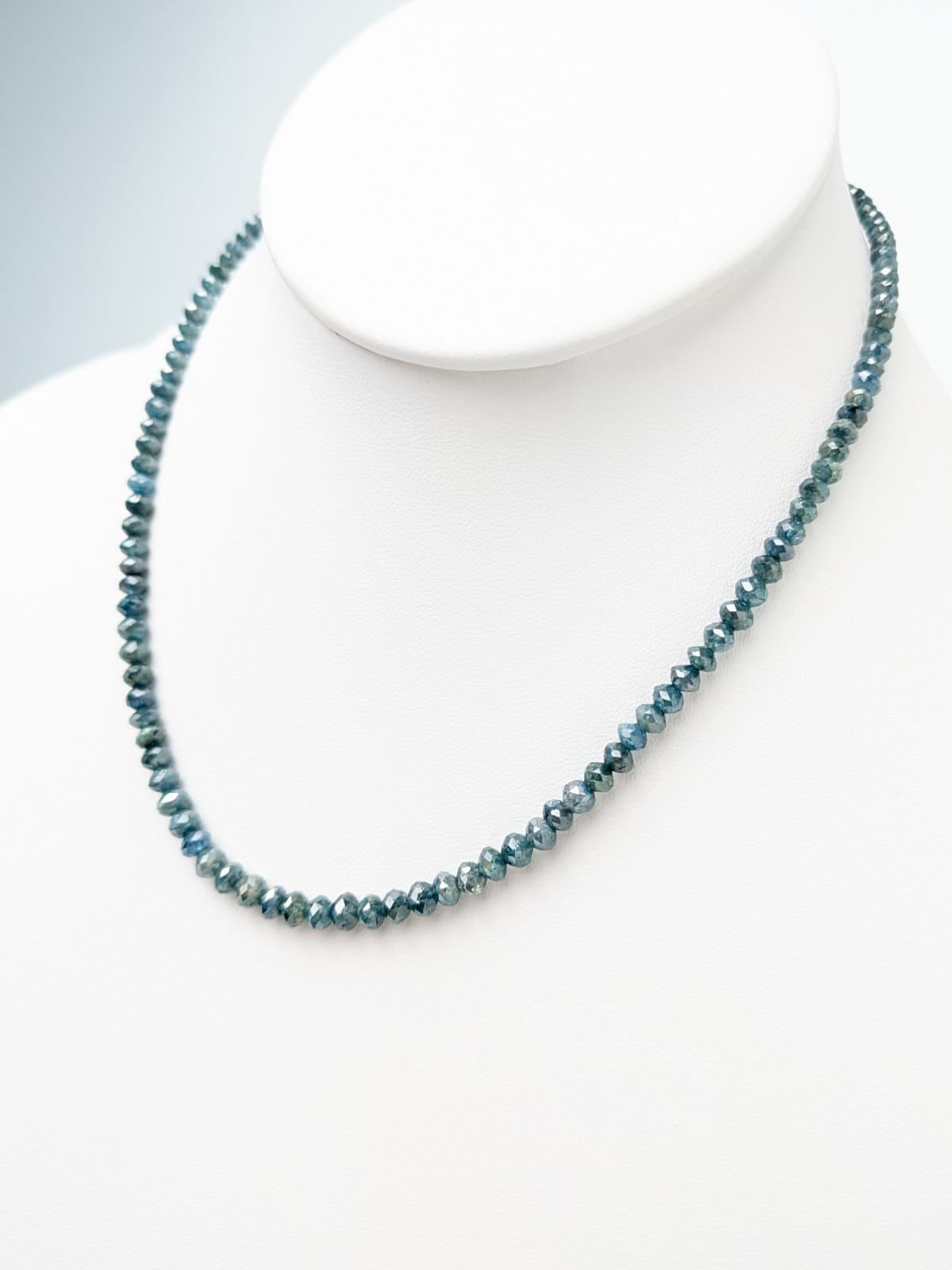 Blue Diamond Round Solid Strand Necklace in 14KW Gold 3.5-4.5mm Bead Size