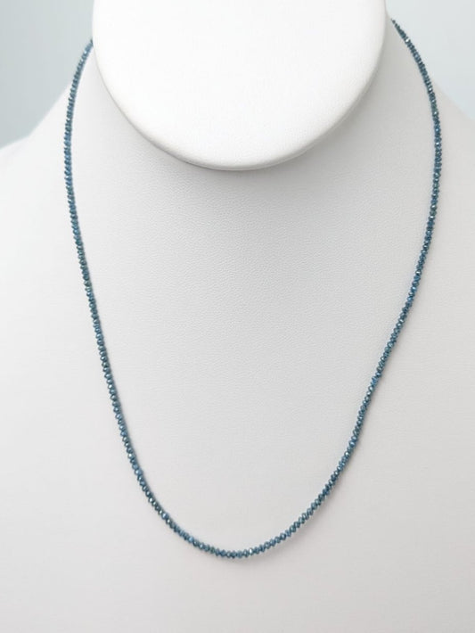 Blue Diamond Round Solid Strand Necklace in 14KY Gold 1.5-2.0mm Bead Size