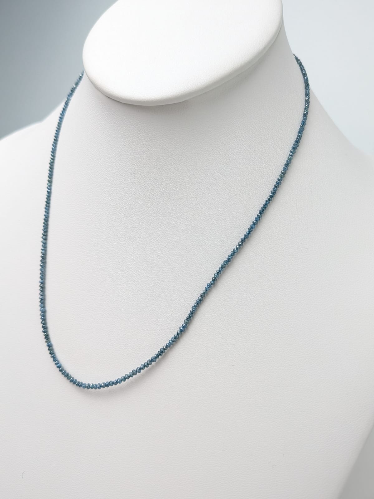 Blue Diamond Round Solid Strand Necklace in 14KY Gold 1.5-2.0mm Bead Size