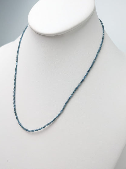 Blue Diamond Round Solid Strand Necklace in 14KY Gold 1.5-2.0mm Bead Size