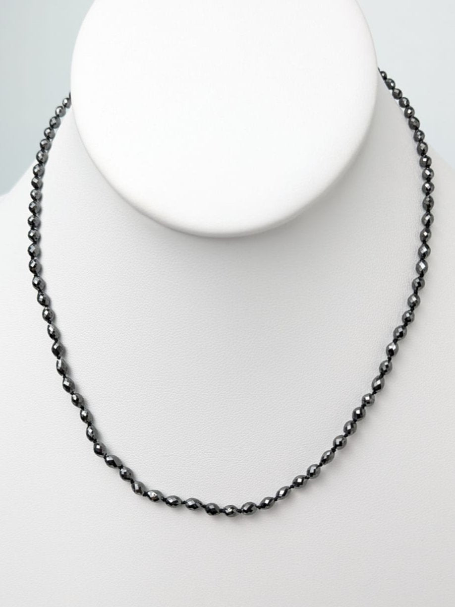 Black Diamond Knotted Solid Strand Necklace in 14KW Gold 3x5mm Oval Bead Size