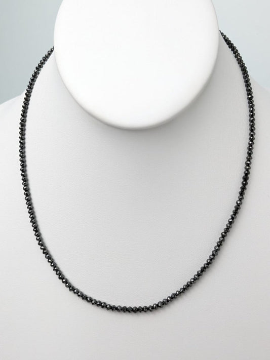 Black Diamond Round Solid Strand Non-Knotted Necklace in 14KW Gold 2.7mm-3.2mm Bead Size