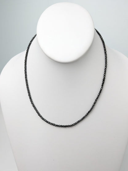 Black Diamond Round Solid Strand Necklace in 14KW Gold 2.7mm-3.2mm Bead Size