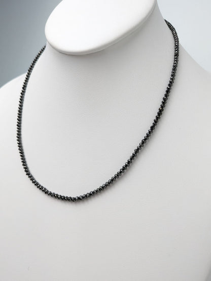 Black Diamond Round Solid Strand Necklace in 14KW Gold 2.7mm-3.2mm Bead Size