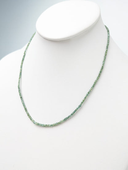 Green Diamond Round Solid Strand Necklace in 14KW 2-3mm Bead Size