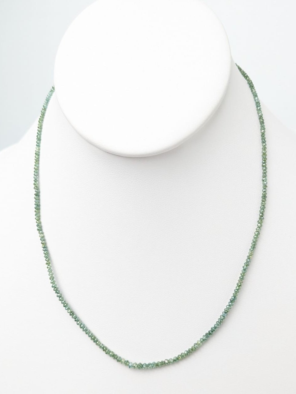 Green Diamond Round Solid Strand Necklace in 14KW 2-3mm Bead Size