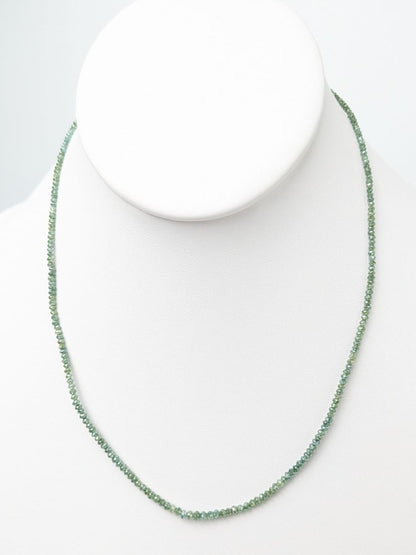 Green Diamond Round Solid Strand Necklace in 14KW 2-3mm Bead Size