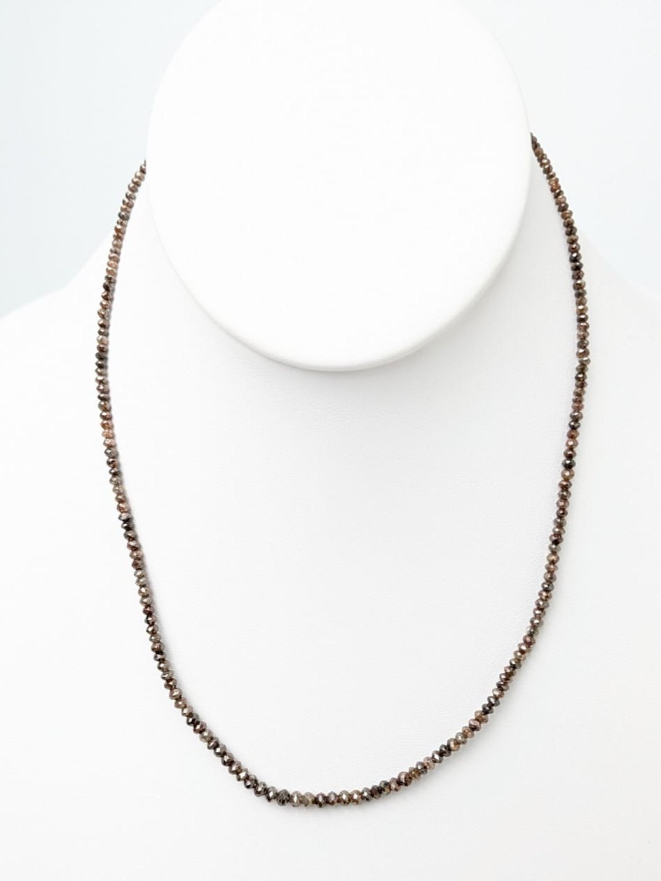 Rustic Brown Diamond Round Solid Strand Necklace in 14KY 2.5-4mm Bead Size