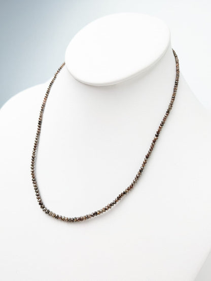 Rustic Brown Diamond Round Solid Strand Necklace in 14KY 2.5-4mm Bead Size