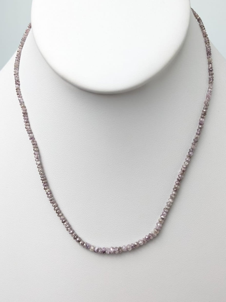 Pink Diamond Round Solid Strand Necklace in 14KW 2-3.5mm Bead Size