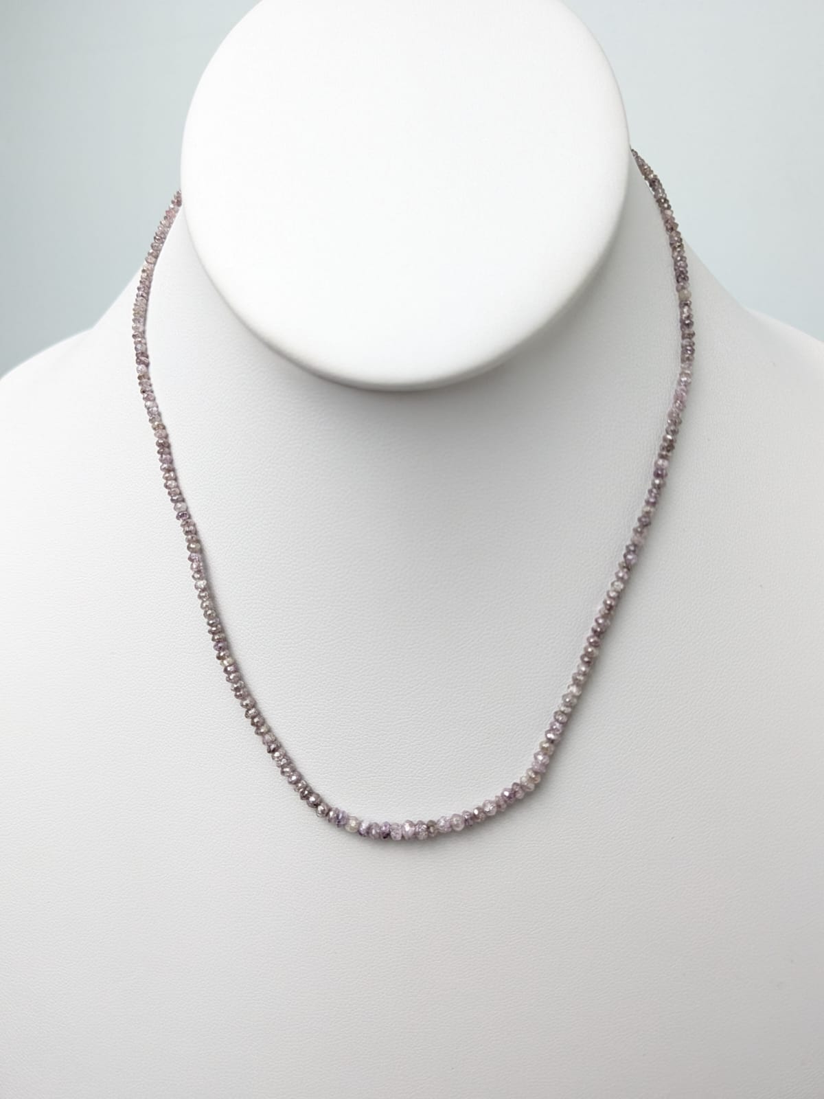 Pink Diamond Round Solid Strand Necklace in 14KW 2-3.5mm Bead Size