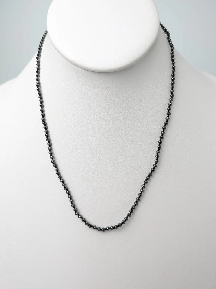 Black Diamond Round Solid Strand Knotted Necklace in 14KW Gold 2.5mm-3.5mm Bead Size