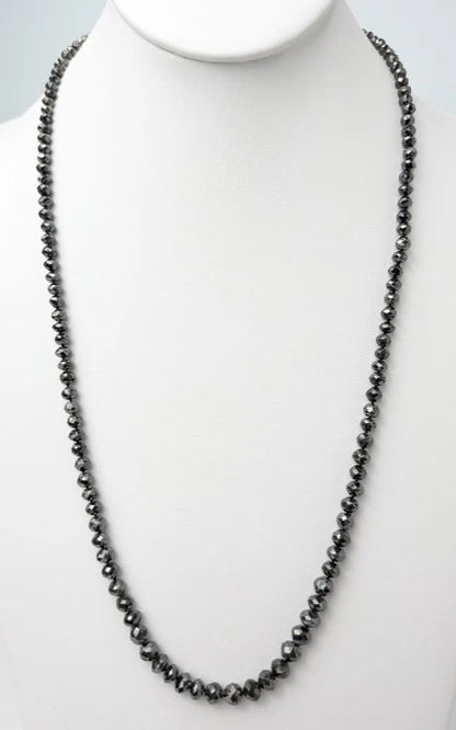 SALE - 4.0-6.5mm Black Diamond Round Bead Knotted Necklace (116.00ct Tot. Dia. Wt.)