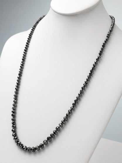 SALE - 4.0-6.5mm Black Diamond Round Bead Knotted Necklace (116.00ct Tot. Dia. Wt.)