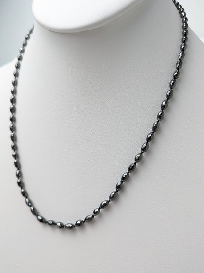 Black Diamond Knotted Solid Strand Necklace in 14KW Gold 3x5mm Oval Bead Size