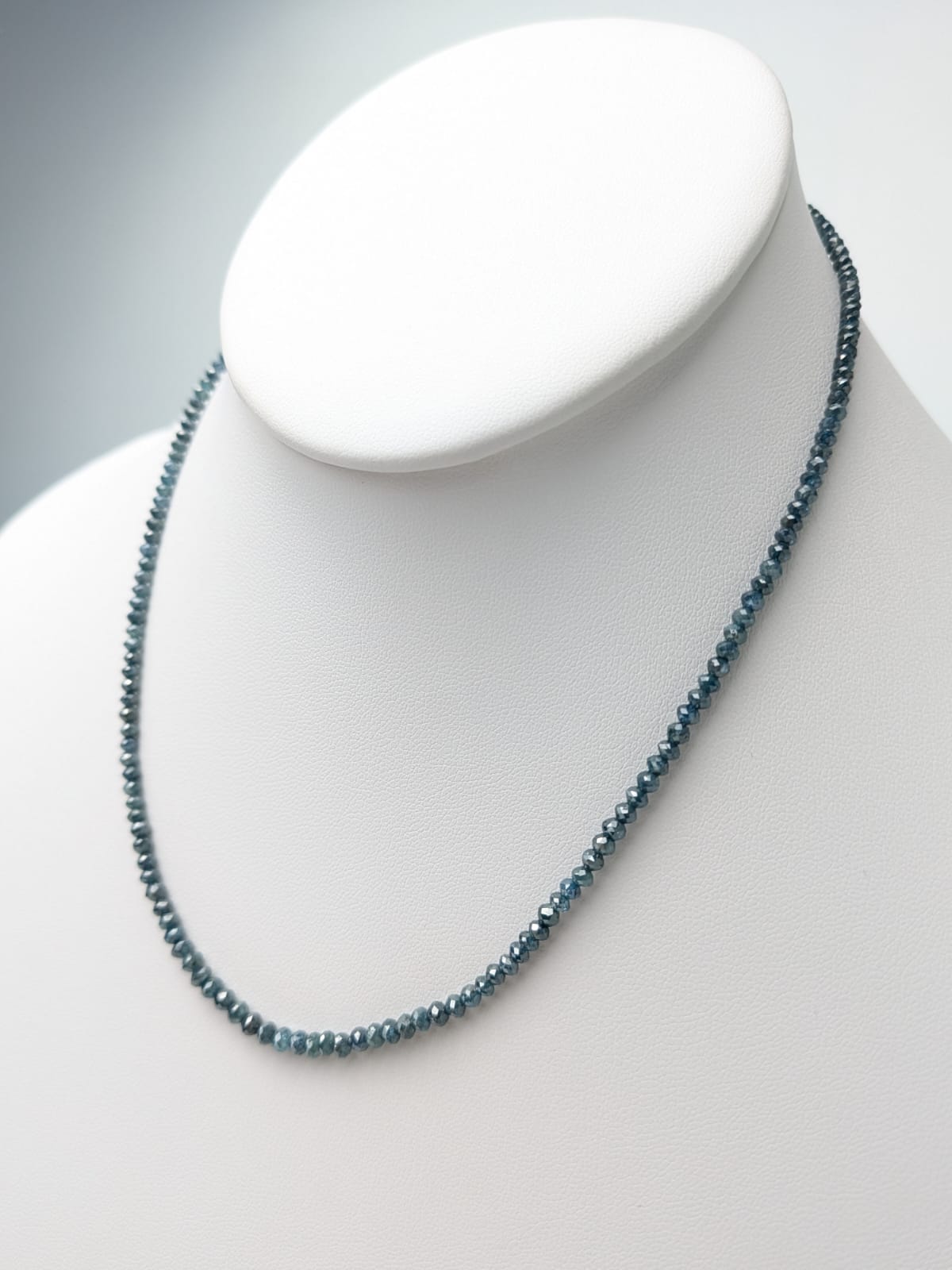 Blue Diamond Round Solid Strand Necklace in 14KW Gold 2.5-3mm Bead Size