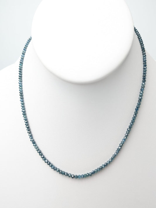 Blue Diamond Round Solid Strand Necklace in 14KW Gold 2.5-3mm Bead Size