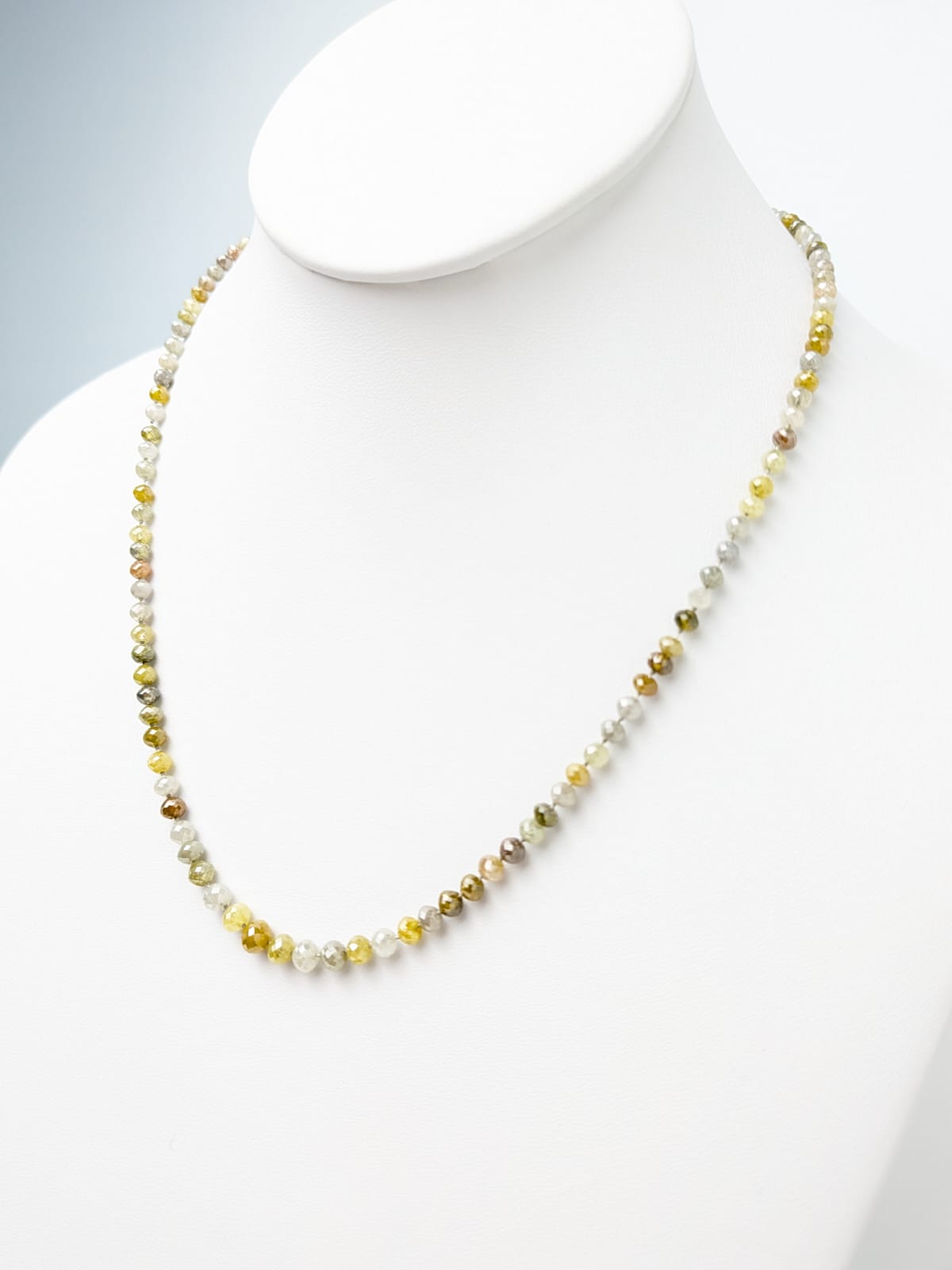 Multicolor Diamond Round Solid Strand Knotted Necklace in 14KY Gold 3.5x5.5mm Bead Size