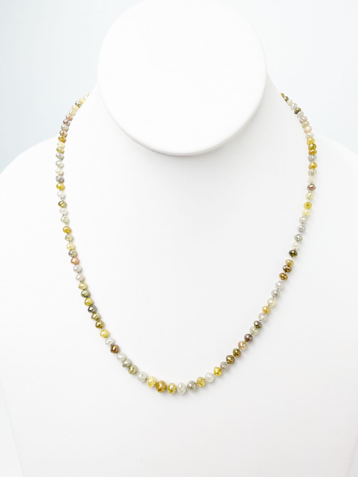 Multicolor Diamond Round Solid Strand Knotted Necklace in 14KY Gold 3.5x5.5mm Bead Size