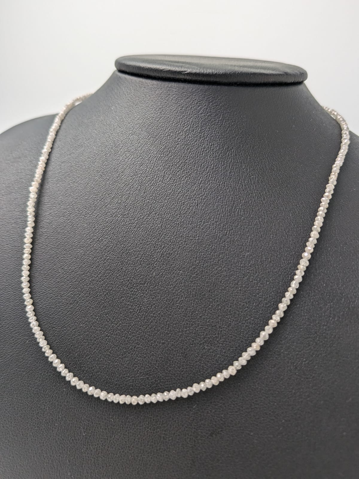 Grey Diamond Round Solid Strand Necklace in 14KY and 14KW Gold 2-3mm Bead Size