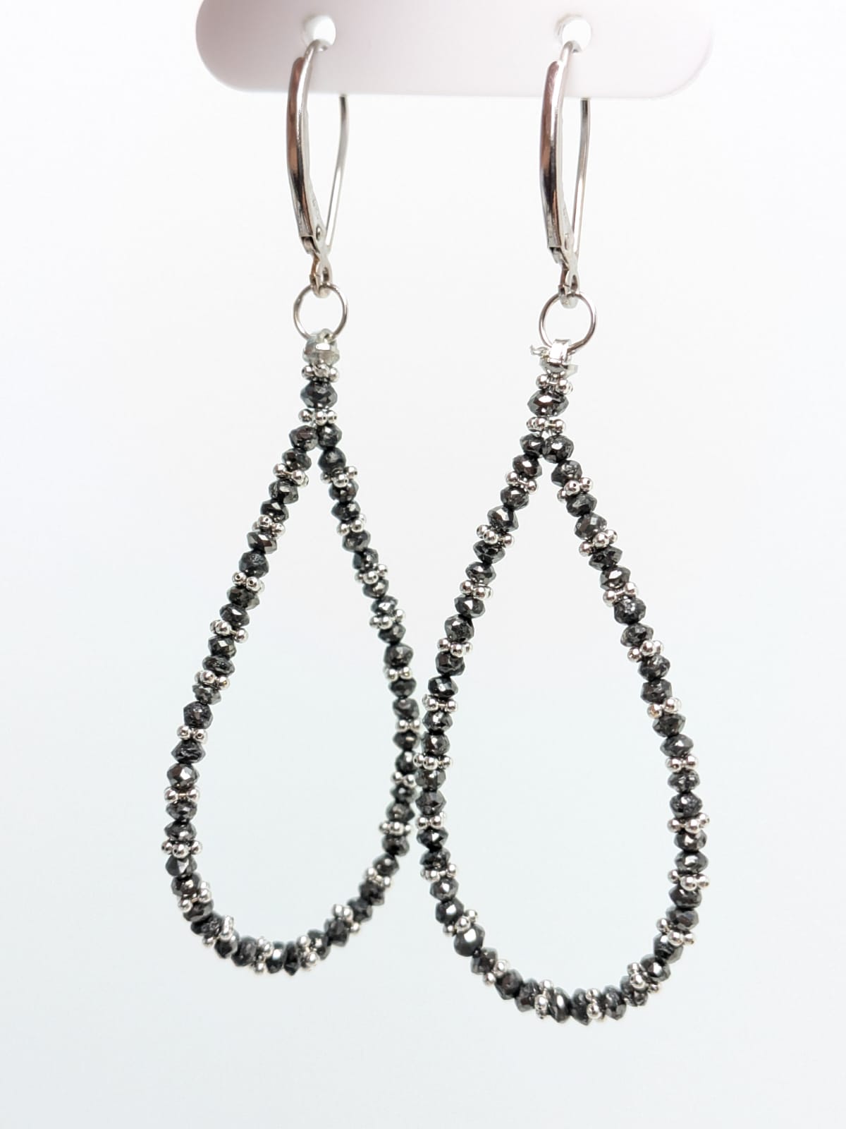 SALE - Black Diamond Pear Drop Earrings With Gold Rondelles in 14KW and 14KY 2+1