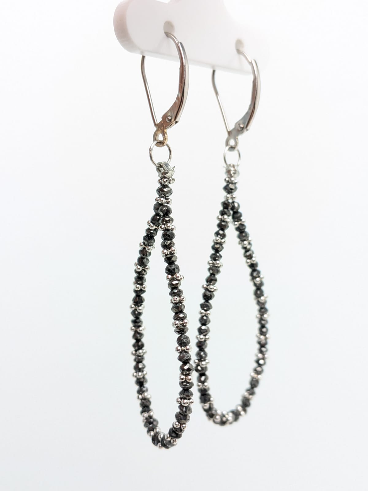 SALE - Black Diamond Pear Drop Earrings With Gold Rondelles in 14KW and 14KY 2+1