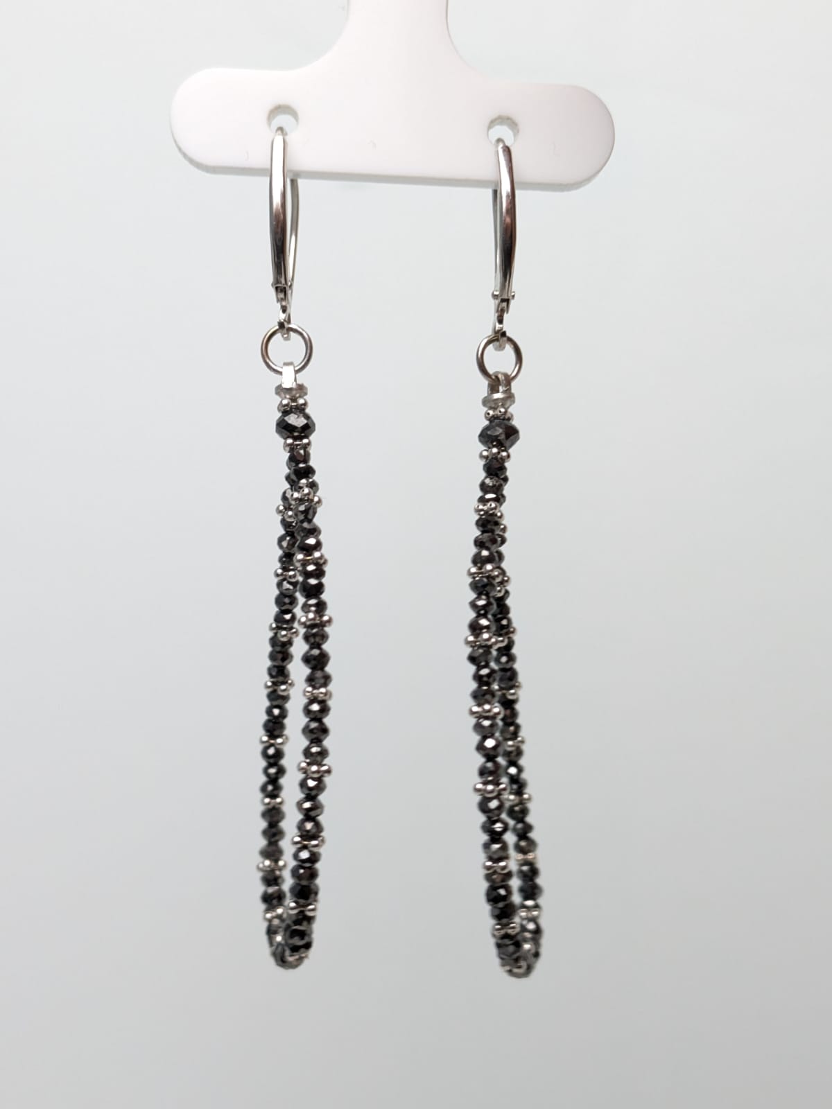 SALE - Black Diamond Pear Drop Earrings With Gold Rondelles in 14KW and 14KY 3+1