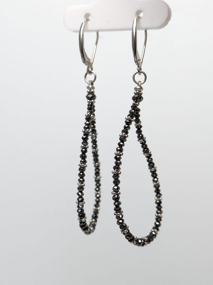 SALE - Black Diamond Pear Drop Earrings With Gold Rondelles in 14KW and 14KY 3+1