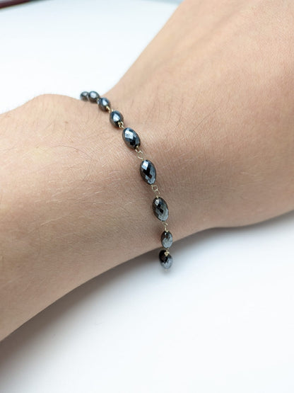 Black Diamond Oval Rosary Bracelet in 14KY (3.5mm-7mm bead size)