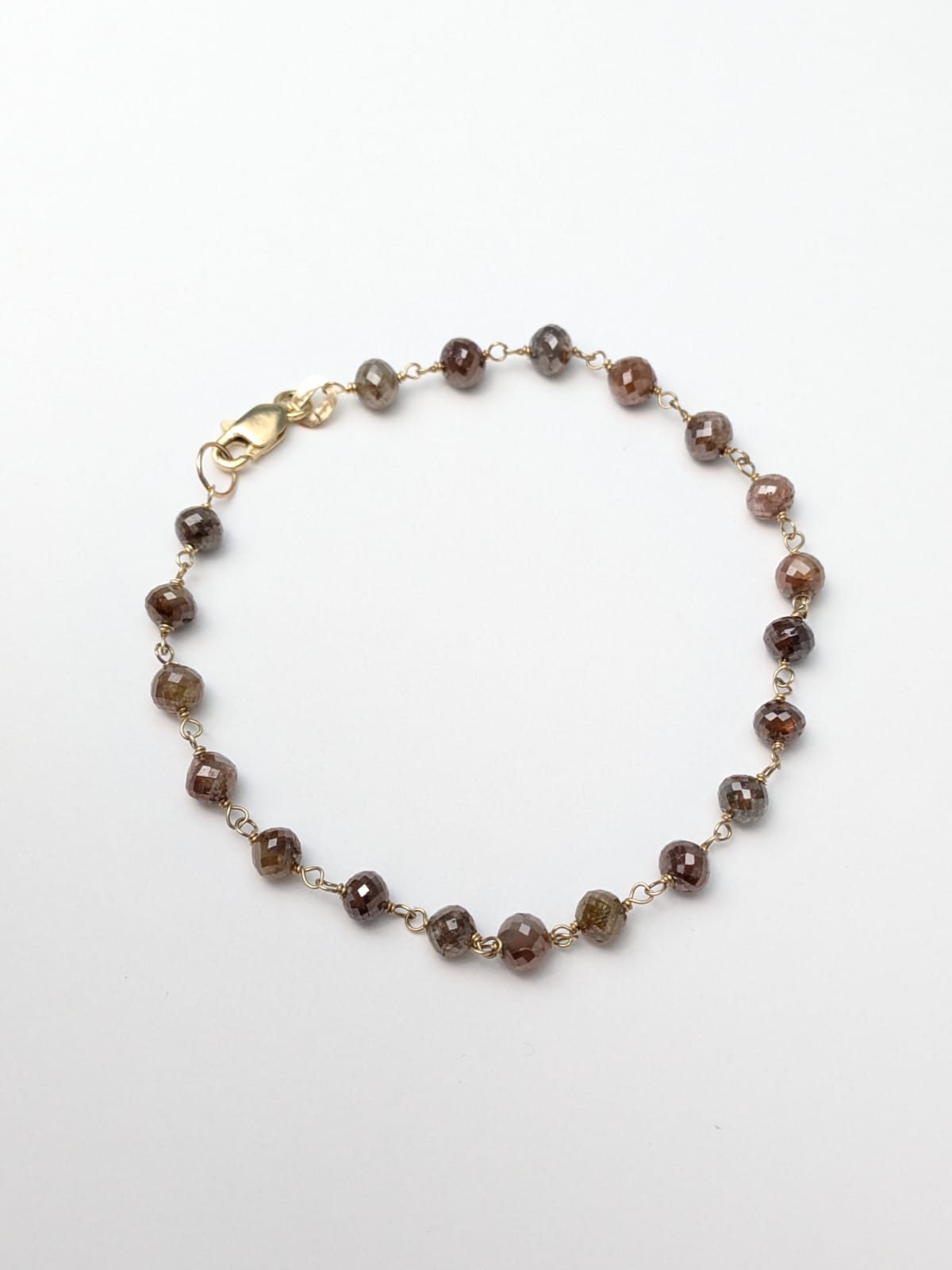 Brown Multicolor Diamond Round Rosary Bracelet in 14KY