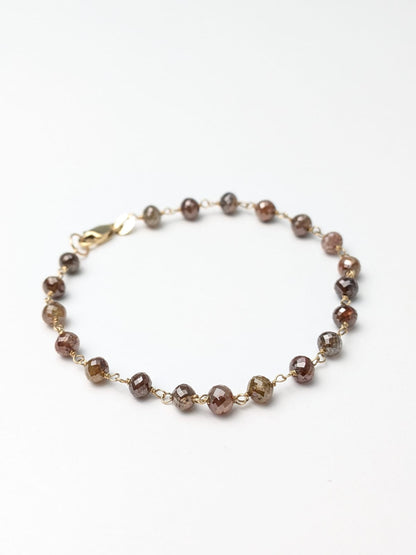 Brown Multicolor Diamond Round Rosary Bracelet in 14KY