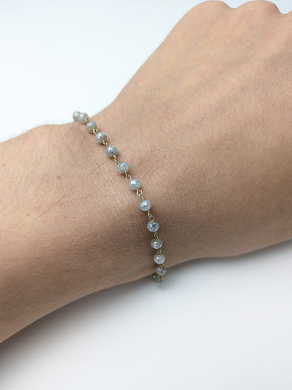 Grey Diamond Round Rosary Bracelet in 14KY (3.5mm-4.5mm bead size)