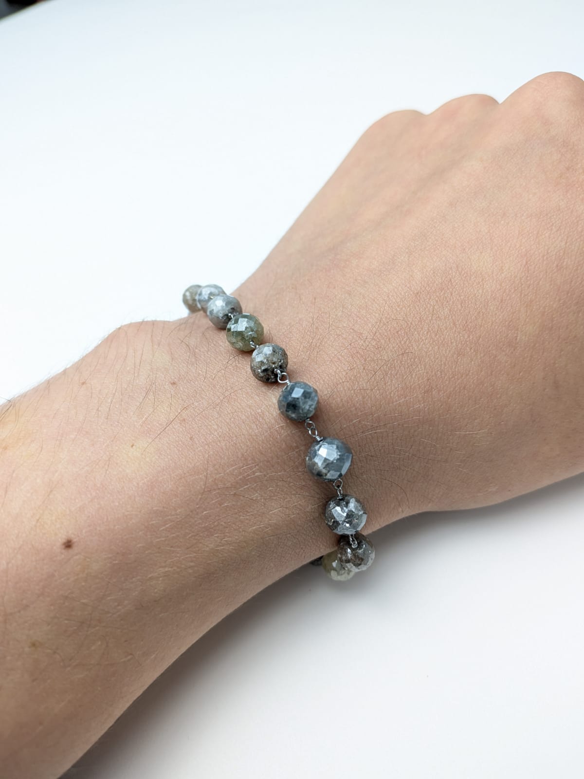 Grey Multicolor Diamond Round Rosary Bracelet in 14KW