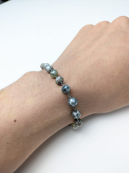 Grey Multicolor Diamond Round Rosary Bracelet in 14KW