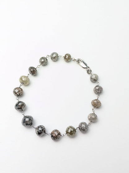 Grey Multicolor Diamond Round Rosary Bracelet in 14KW