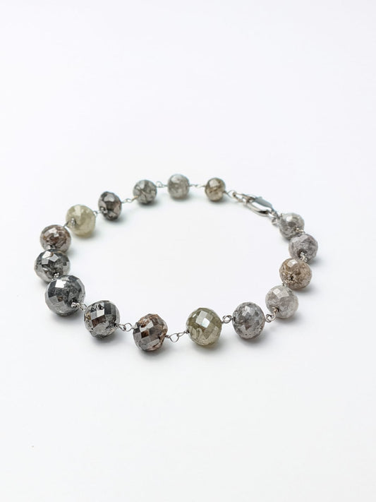 Grey Multicolor Diamond Round Rosary Bracelet in 14KW