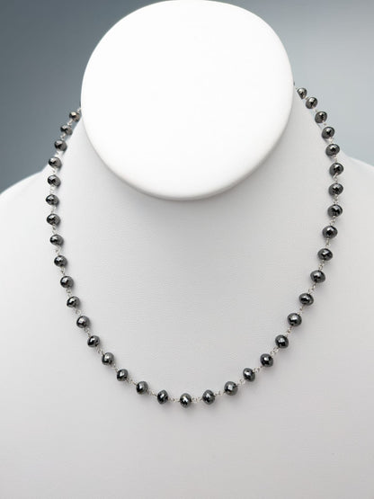 Black Diamond Round Rosary Necklace in 14KW and 18KW (4.5mm-5.5mm bead size)