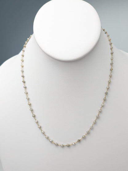 Grey Diamond Round Rosary Necklace in 14KY (3mm - 3.5mm bead size)