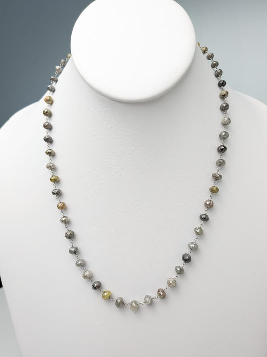 Grey Multicolor Diamond Round Rosary Necklace in 14KW (4.5mm - 6mm bead size)