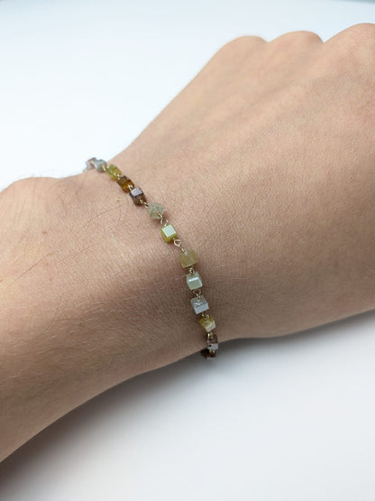 Multicolor Diamond Cube Rosary Bracelet in 18KY