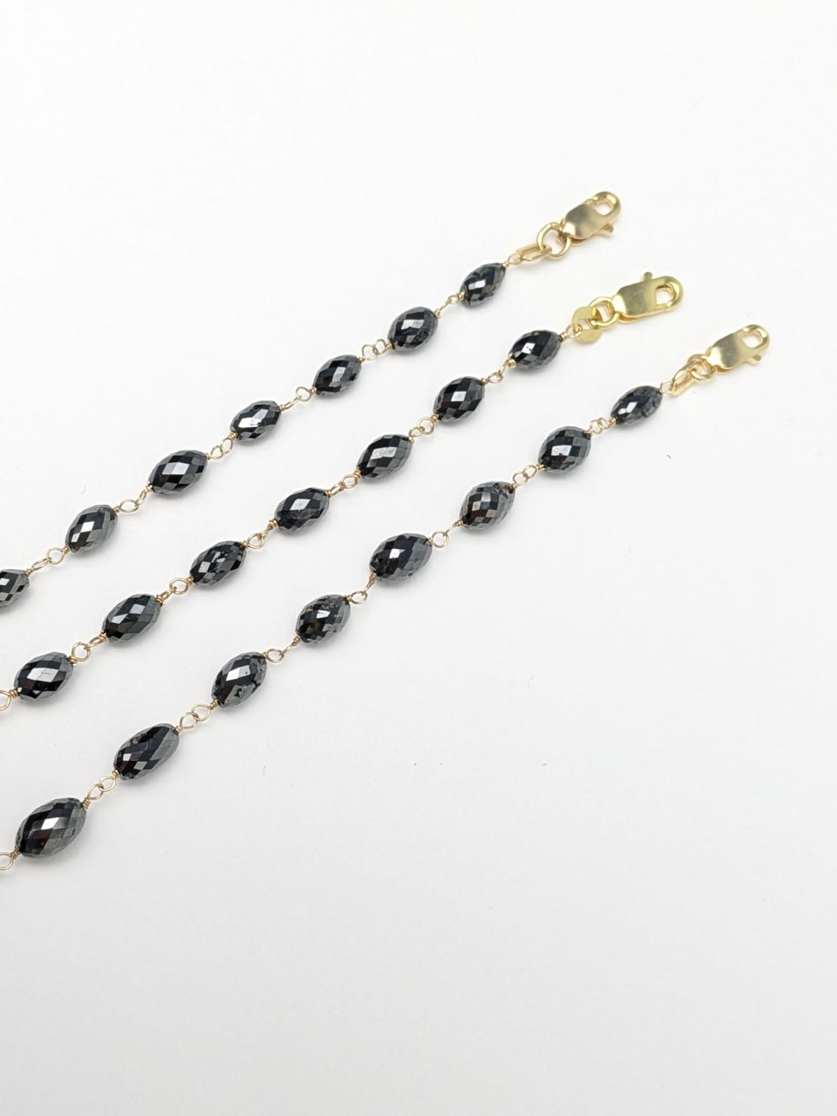 Black Diamond Oval Rosary Bracelet in 14KY (3.5mm-7mm bead size)