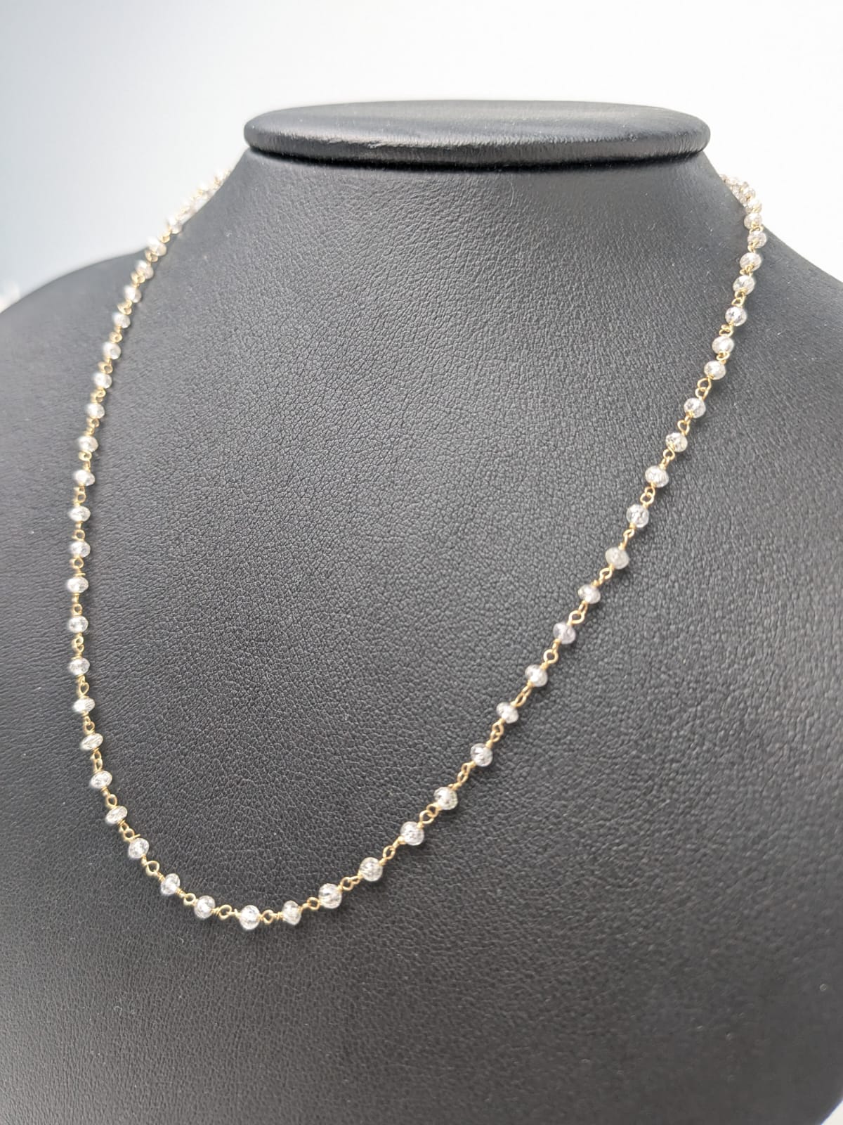 White Diamond Round Rosary Necklace in 14KY (2.5mm bead size)