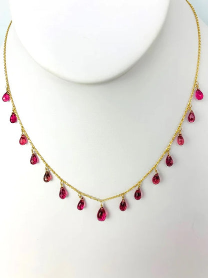 16"-17" Pink Tourmaline 15 Station Dangly Necklace in 18KW - NCK-575-DNGGM18W-PT-17