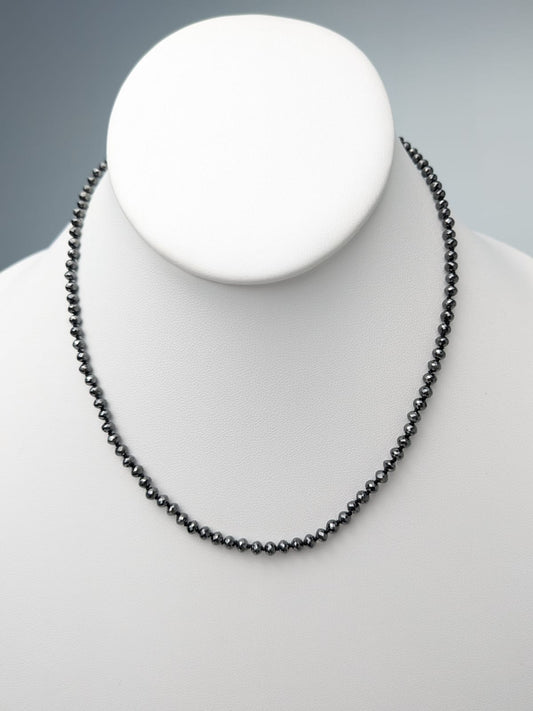 Black Diamond Round Solid Strand Knotted Necklace in 14KW Gold 3mm-3.5mm Bead Size