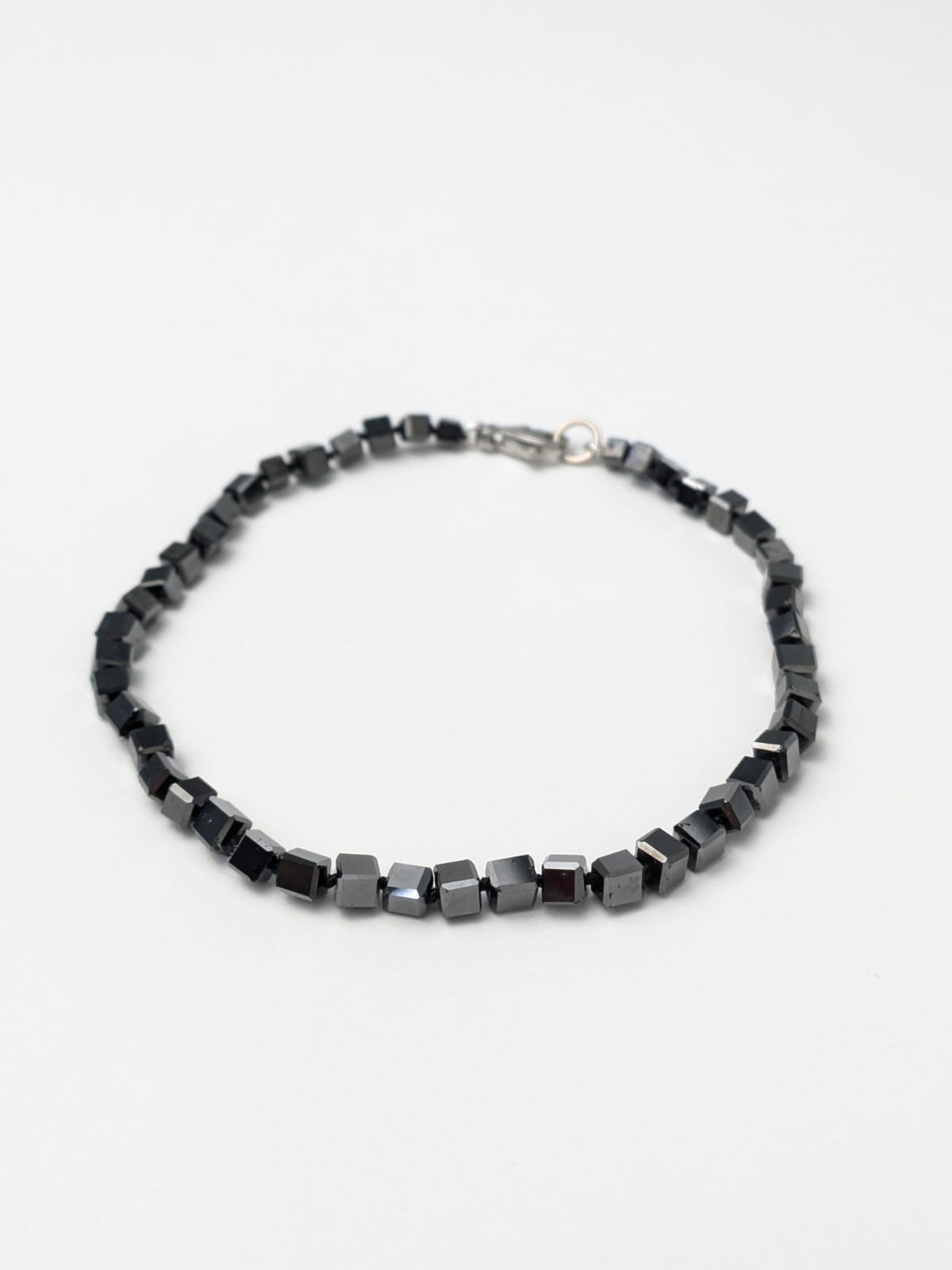 7.25"-7.5" Black Diamond Cube Knotted Strand Bracelet in 14KW 3.3mm -5mm bead size