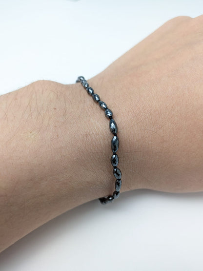 7.25"-7.5" Black Diamond Cube Knotted Strand Bracelet in 14KW 3.3mm -5mm bead size