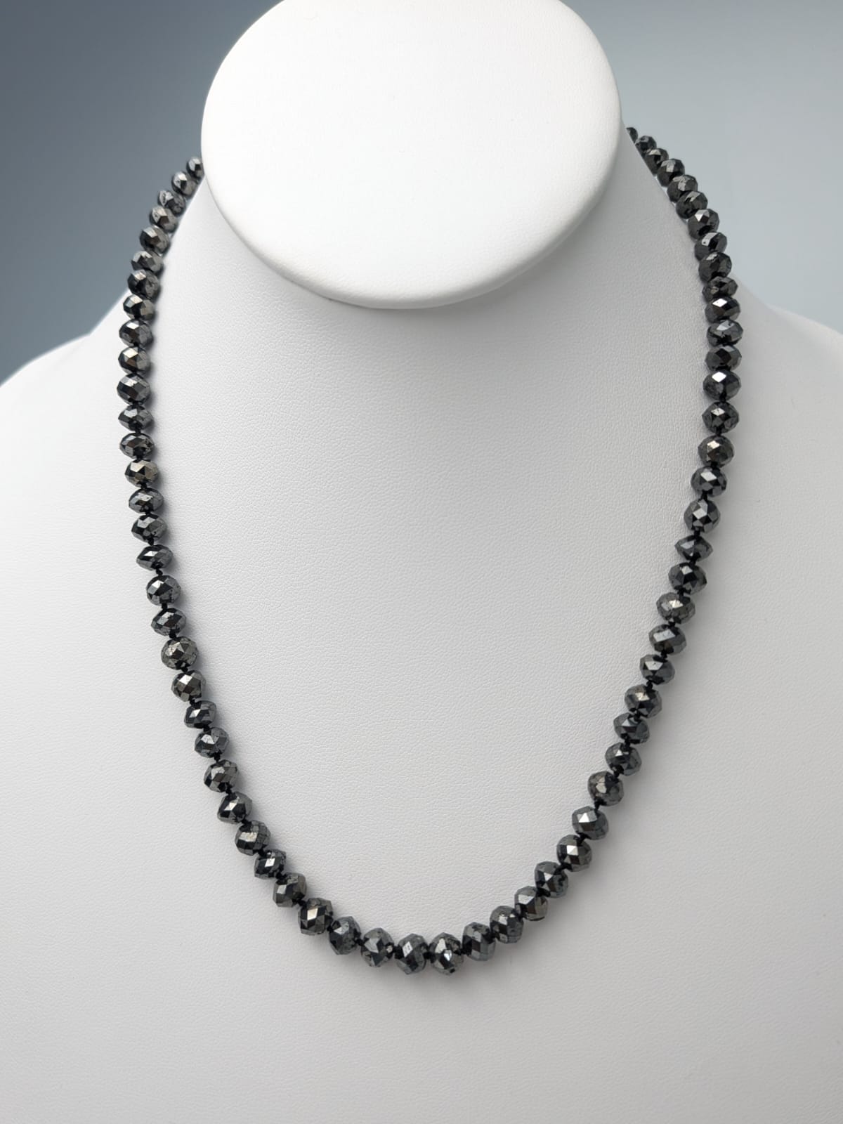 SALE - Black Diamond Round Solid Strand Knotted Necklace in 14KY Gold 6mm-6.5mm Bead Size