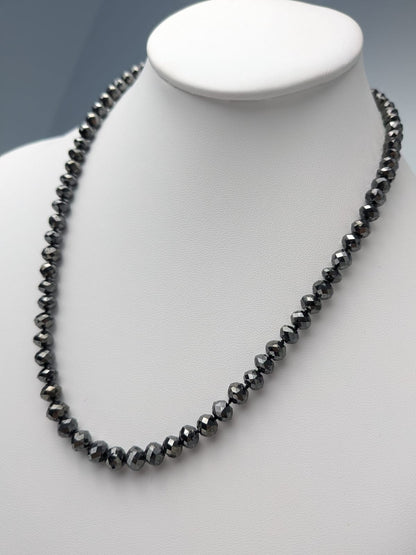 SALE - Black Diamond Round Solid Strand Knotted Necklace in 14KY Gold 6mm-6.5mm Bead Size