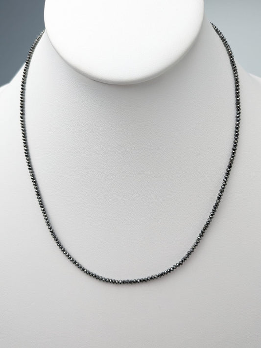 Black Diamond Round Solid Strand Non-Knotted Necklace in 14KW Gold 2.2mm-2.7mm Bead Size 09349